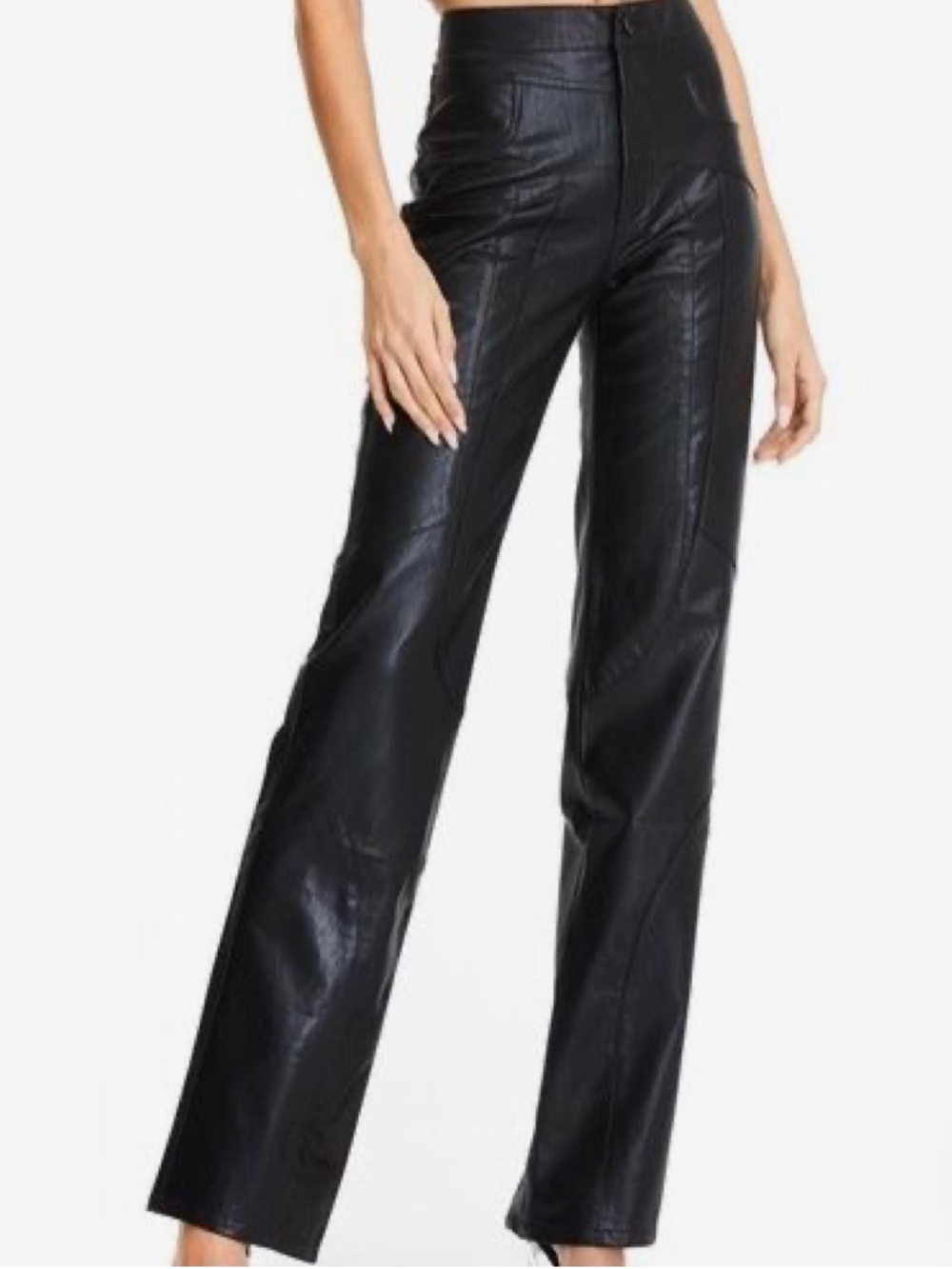 I.AM.GIA York Vegan Leather Wide Leg Pants Black Size S Faux w Seam Detailing